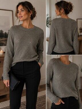 Next Metallic Silver Shimmer Knit Sweater Women’s UK 16 US L